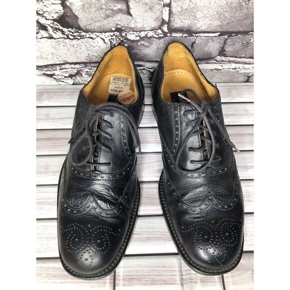 Mario Calugi Black Leather Wingtip Cap Toe Oxfords Lace Shoes Men Sz 7.5M US/41 - Picture 7 of 16